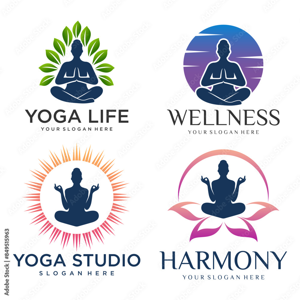 Collection of yoga logo. various poses of yoga. Design for yoga studio. vector illustration Collection of yoga logo. various poses of yoga. Design for yoga studio. vector illustration