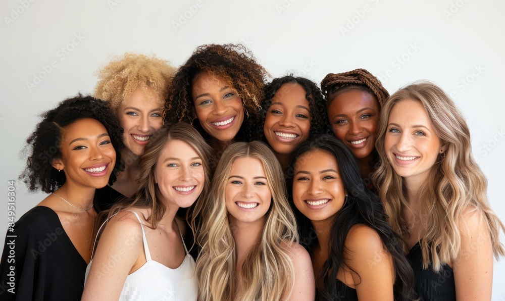 Group of diverse multiracial and multi ethnic smiling woman posing in a studio Group of diverse multiracial and multi ethnic smiling woman posing in a studio