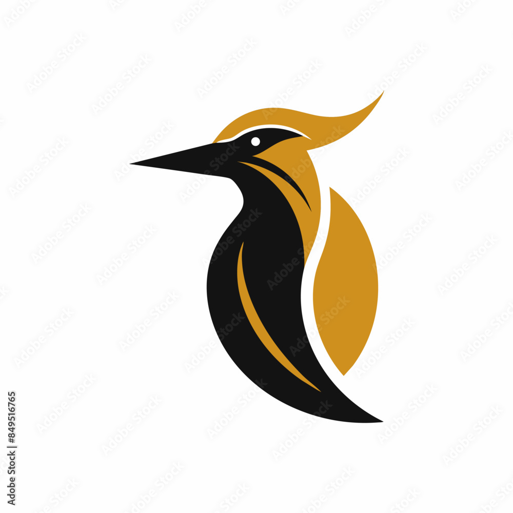 Fototapeta premium a minimalist golden Woodpecker logo vector art illustration icon logo, featuring a modern stylish shape with an underline, set on a solid white background.