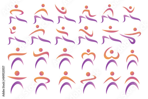 Abstract people logo design. sports, Gym ,fitness, running trainer icon set vector illustration