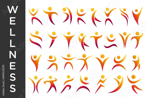 Abstract people logo design. sports, Gym ,fitness, running trainer icon set vector illustration