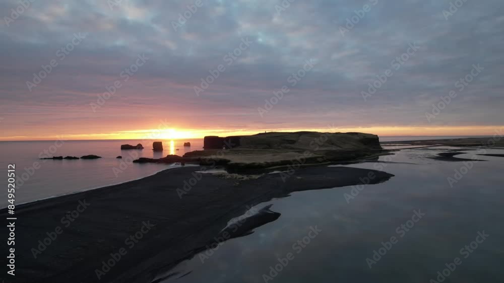Aerial video over Black Sea beach, Reynisfjara Iceland at sunrise Aerial video over Black Sea beach, Reynisfjara Iceland at sunrise