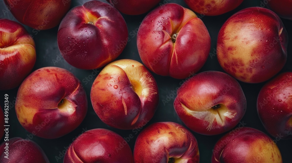 Close up of multiple organic nectarines on a dark backdrop Close up of multiple organic nectarines on a dark backdrop