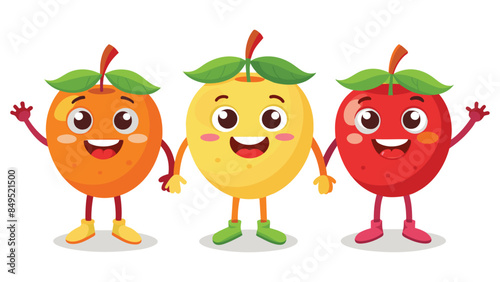 Big Set cute cartoon realistic fruits characters