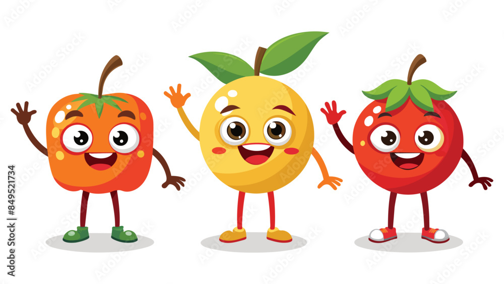 Big Set cute cartoon realistic fruits characters Big Set cute cartoon realistic fruits characters