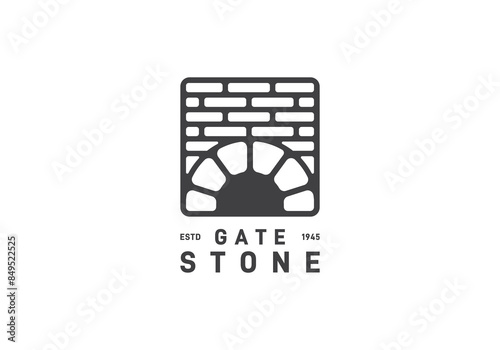creative brick stone with gate in the form of a square logo design
