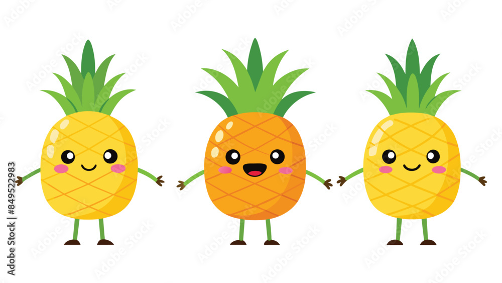 Big Set cute cartoon realistic fruits characters