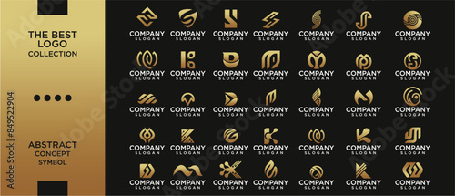 logo collection, Abstract design concept for branding with golden gradient.