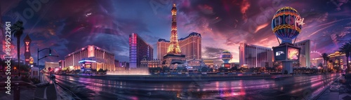 panoramic view of las vegas at night with colorful lights