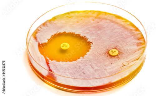 Petri dish with antibiotic samples resistance test