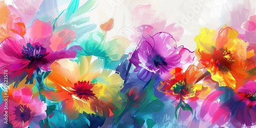 Fototapeta Naklejka Na Ścianę i Meble -  watercolour painting of colourful flowers