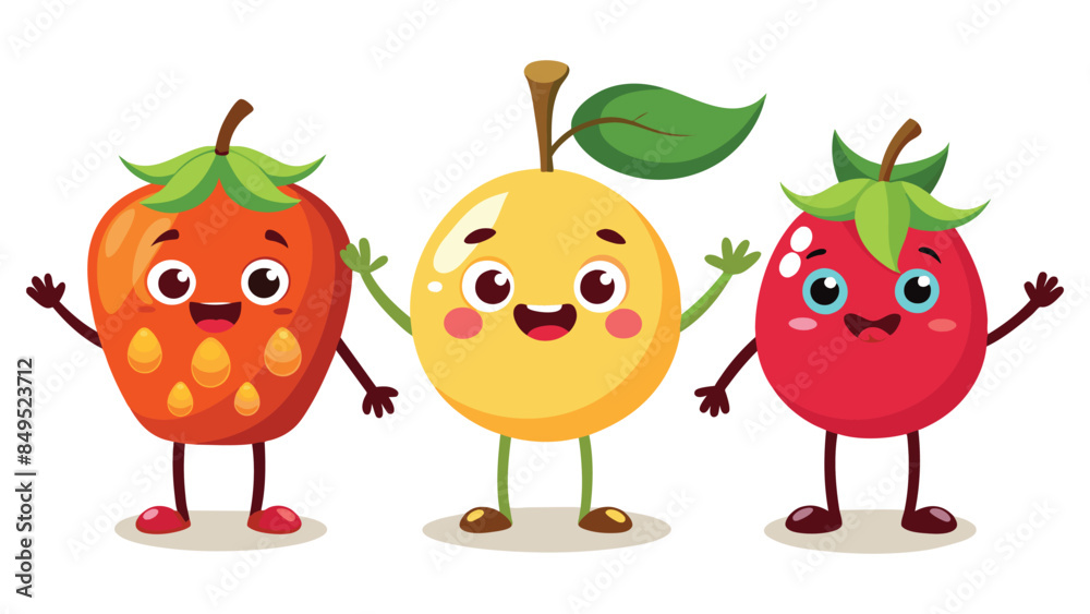 Big Set cute cartoon realistic fruits characters Big Set cute cartoon realistic fruits characters
