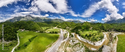 Aerial panorama of Vlora countryside and the beautiful mountain range of southern Albania.  photo