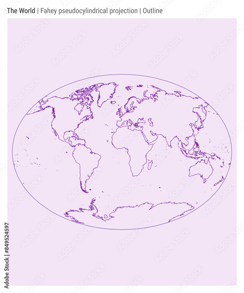 World Map in Fahey pseudocylindrical projection. Outline style. High-detail vector illustration for infographics, education, reports, and presentations.