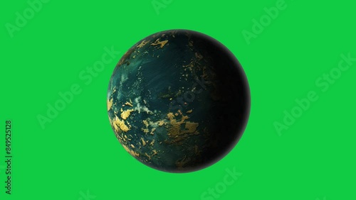 abstract unknown planet rotation seamless looping animation in green screen