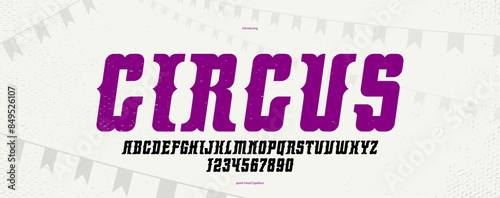 Mexican carnival and fiesta display font for posters and headlines, vector display typeface in retro style of circus and American wild west, celebration and party alphabet italic letters and numbers.