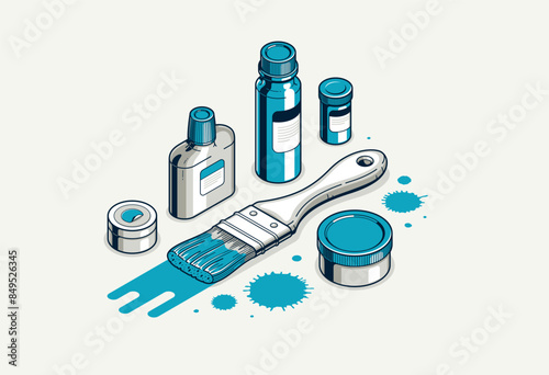 Painting walls interior vector 3D isometric illustration, diy renovation, residential flat renovate, apartment or house interior decoration.