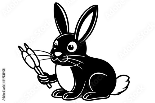 Rabbit Eating Carrot silhouette Vector Illustration