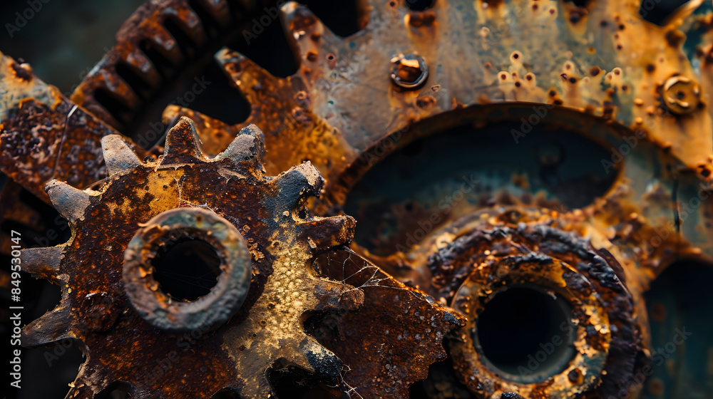 A close up of a rusty gear, with the teeth of the gear visible A close up of a rusty gear, with the teeth of the gear visible
