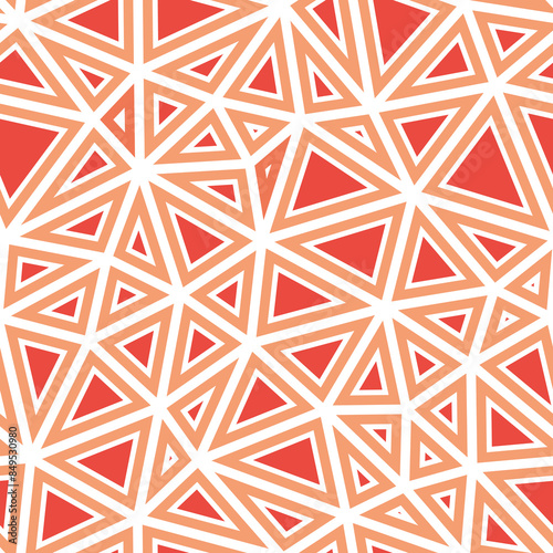 Vector seamless pattern with medium-sized triangles in solid shapes and frames. Single color tone style in a peachy salmon blend.