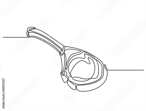 Continuous one line drawing of tomahawk steak concept in silhouette on a white background.