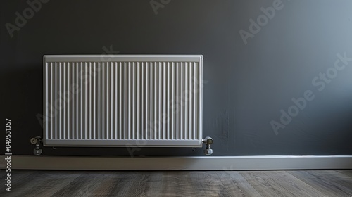 Wallpaper Mural Stylish white radiator in a modern apartment setting, contrasted against a grey background, emphasizing both functionality and aesthetic appeal, capturing the essence of urban living Torontodigital.ca