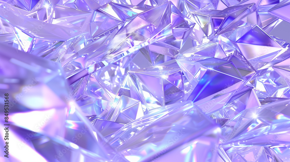 Vibrant geometric crystal structures in various shades of purple. Vibrant geometric crystal structures in various shades of purple.