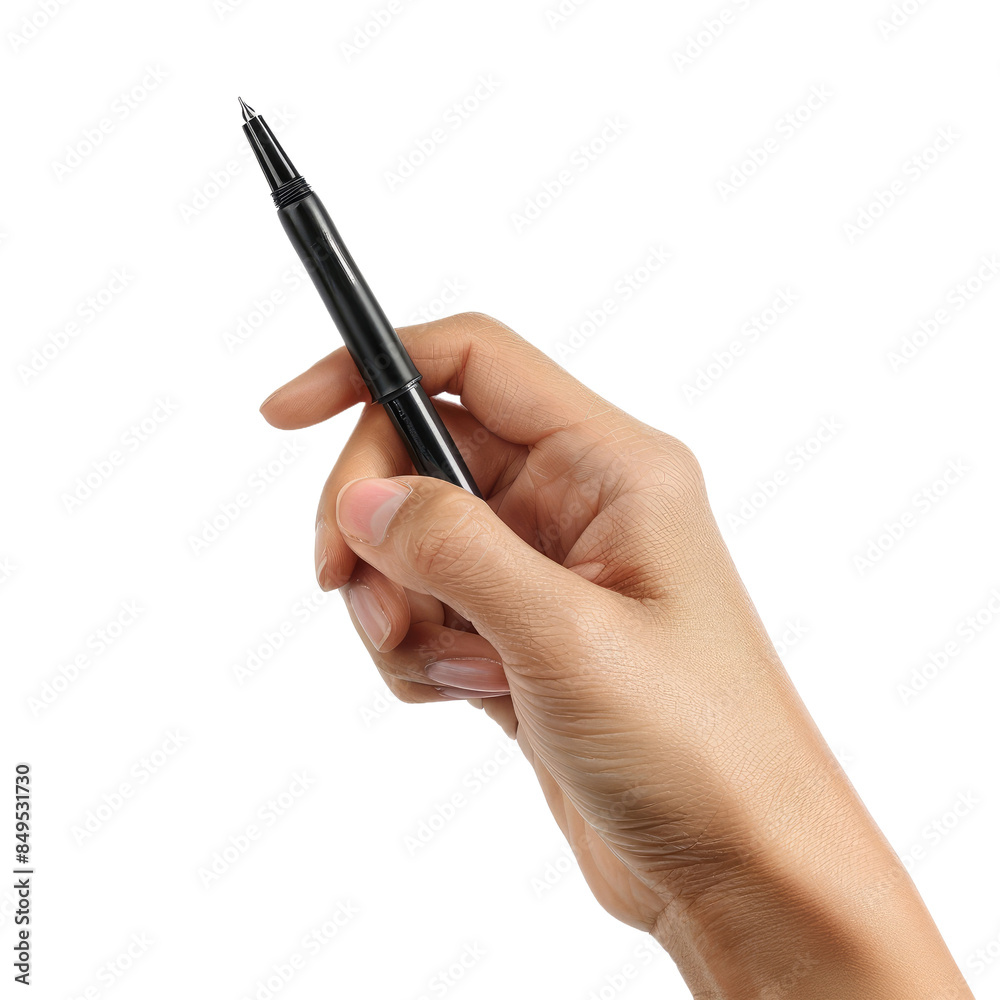 hand with pen writing on white background hand with pen writing on white background