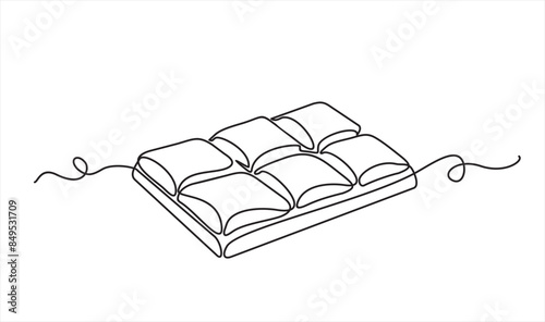 Continuous one line drawing of opened chocolate bar hand drawn vector illustration. Single line drawing.
