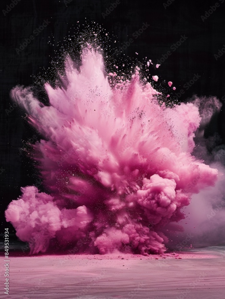 Fototapeta premium Pink smoke and powder is exploding in the air
