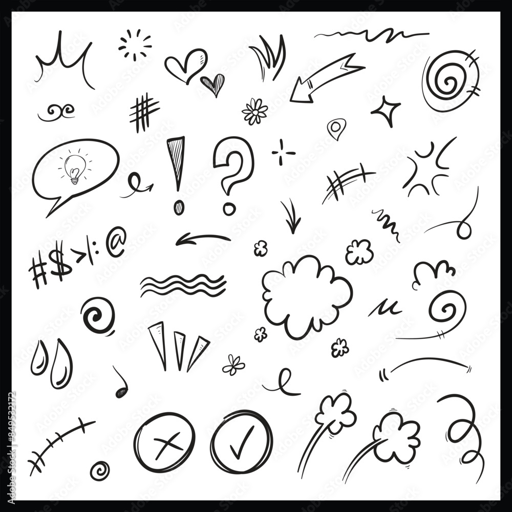 Obraz premium Hand Drawn, Doodle Art, Vector Illustration, Design Elements, Decoration resources, Graphic design resources, line arts, graphic lines, line art illustration, graphic illustrations, doodles