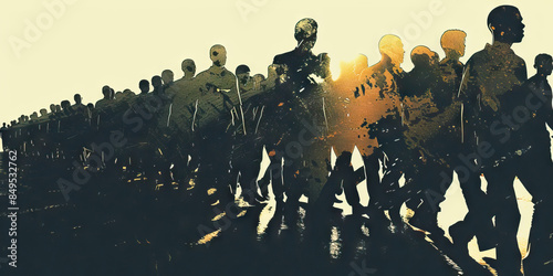 Civil Rights (Silhouette Marching): A silhouette of figures marching, symbolizing the civil rights movements of the 1960s