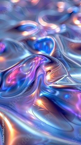 Wavy and super blurry holographic foil, shades of magenta and cyan, light airy pastel aesthetic. Abstract background.