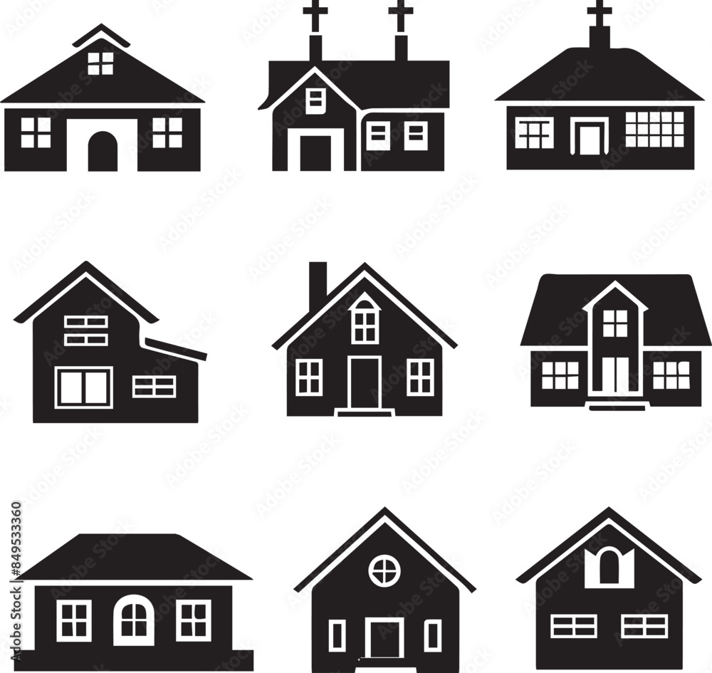 Home black and white silhouette design 9 file Bundle vector