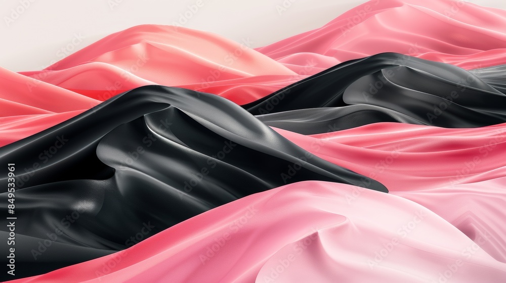 A series of pink and black fabric swatches arranged in a wave pattern A series of pink and black fabric swatches arranged in a wave pattern
