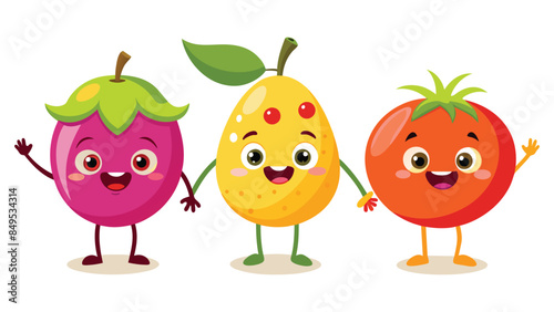 Big Set cute cartoon realistic fruits characters