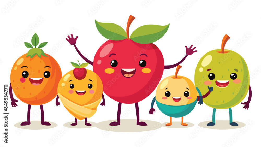 Big Set cute cartoon realistic fruits characters Big Set cute cartoon realistic fruits characters
