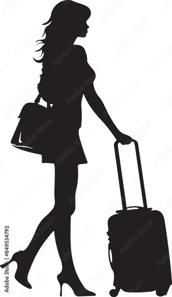silhouette of a woman with a suitcase silhouette of a woman with a suitcase