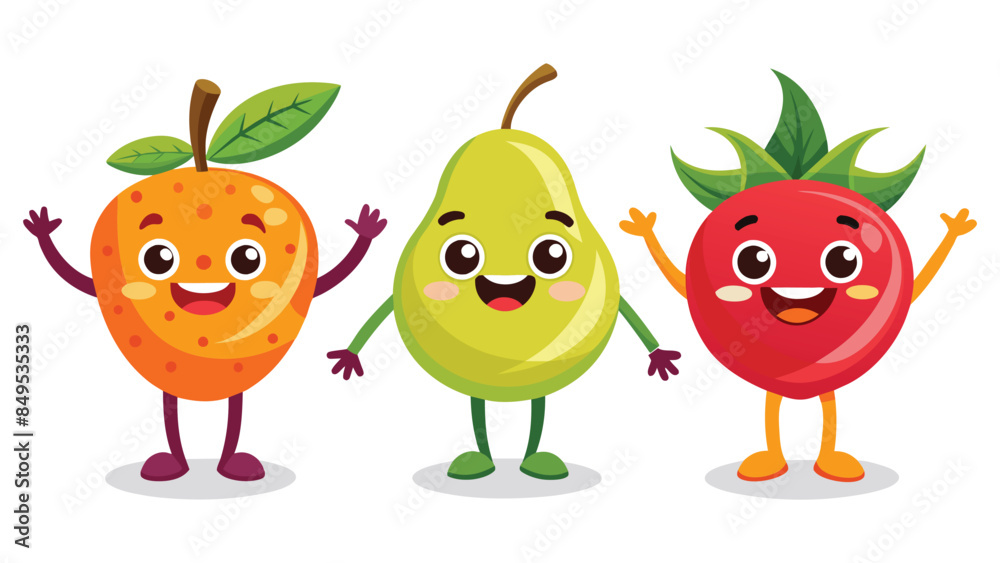 Big Set cute cartoon realistic fruits characters Big Set cute cartoon realistic fruits characters