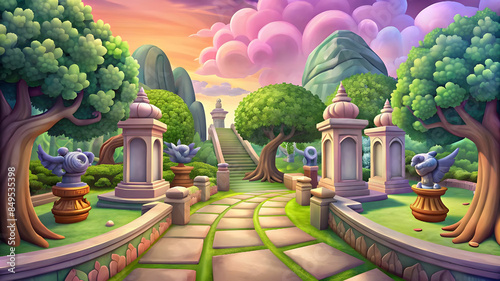 illustrate a park with a rich history featuring