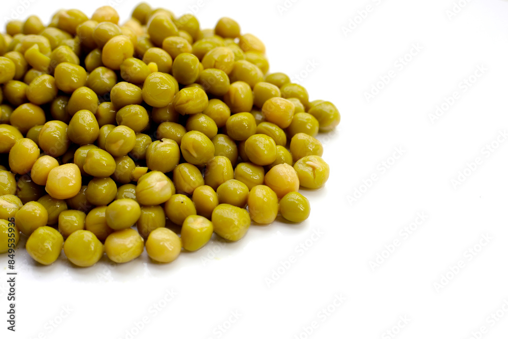 Canned green peas on white background. Canned green peas on white background.