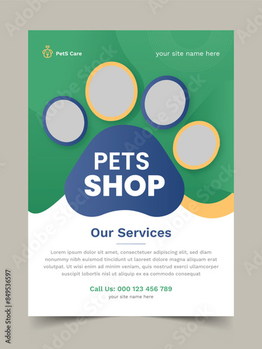Pet Shop Flyer Template, Pet flyer, adoption and Pet care, A4 Flyer