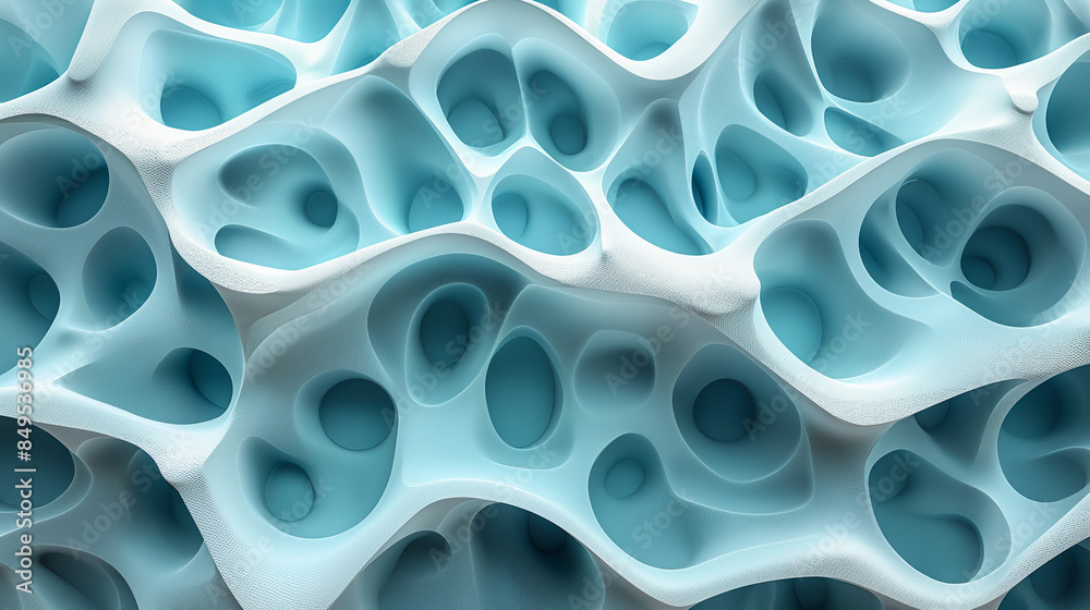 Abstract macro image of smooth, blue, porous structures resembling cellular biology or chemical science, ideal for concepts of healthcare, biotechnology, and innovation Abstract macro image of smooth, blue, porous structures resembling cellular biology or chemical science, ideal for concepts of healthcare, biotechnology, and innovation
