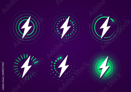 Charging Battery Lightning Icon Set