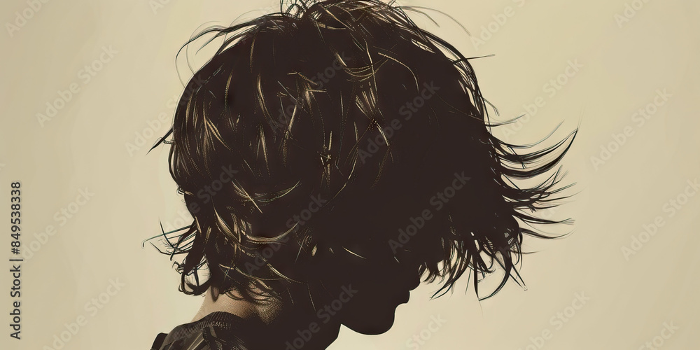 Fototapeta premium Hairstyle (Shaggy Hair): A figure with shaggy, layered hair, symbolizing the hairstyle popular in the 1970s