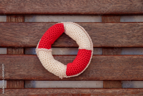 Handmade small crocheted toy lifebelt photo