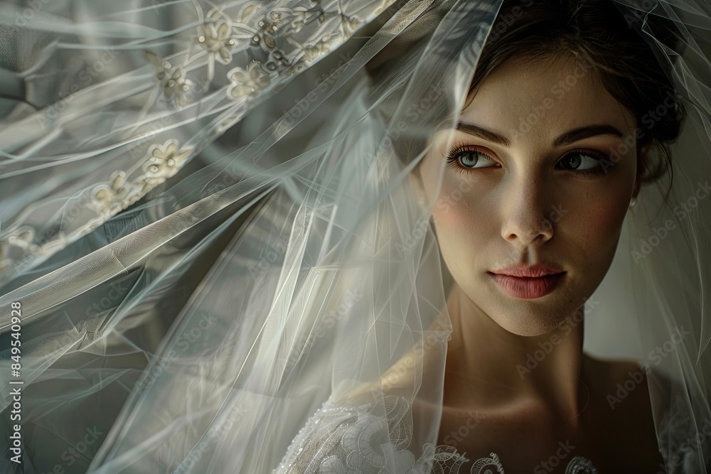 Portrait of a bride with a fluttering veil. Portrait of a bride with a fluttering veil.
