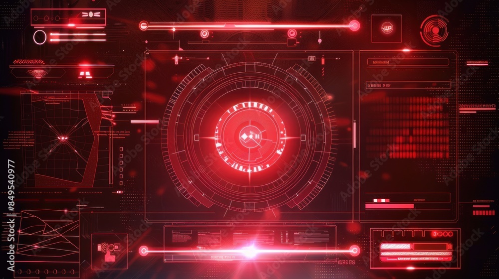 Digital interface holographic HUD style red circle display panel cyberpunk Background wallpaper AI generated image