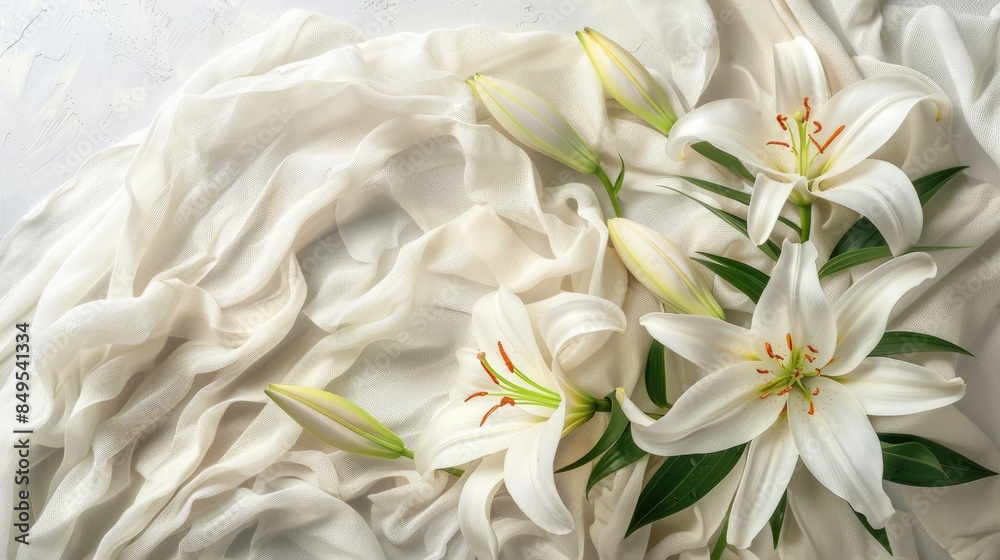 Elegant Easter Lily Bouquet on White Background Elegant Easter Lily Bouquet on White Background