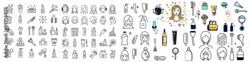 Set of  outline icons related to hair care. Linear icon collection. Editable stroke. Vector illustration